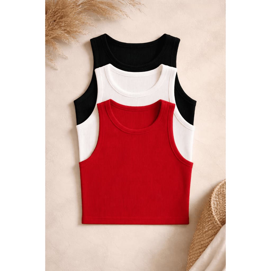 Kit 3 Cropped Feminino Canelado Regata Sem Bojo Moda Blogueira Premium
