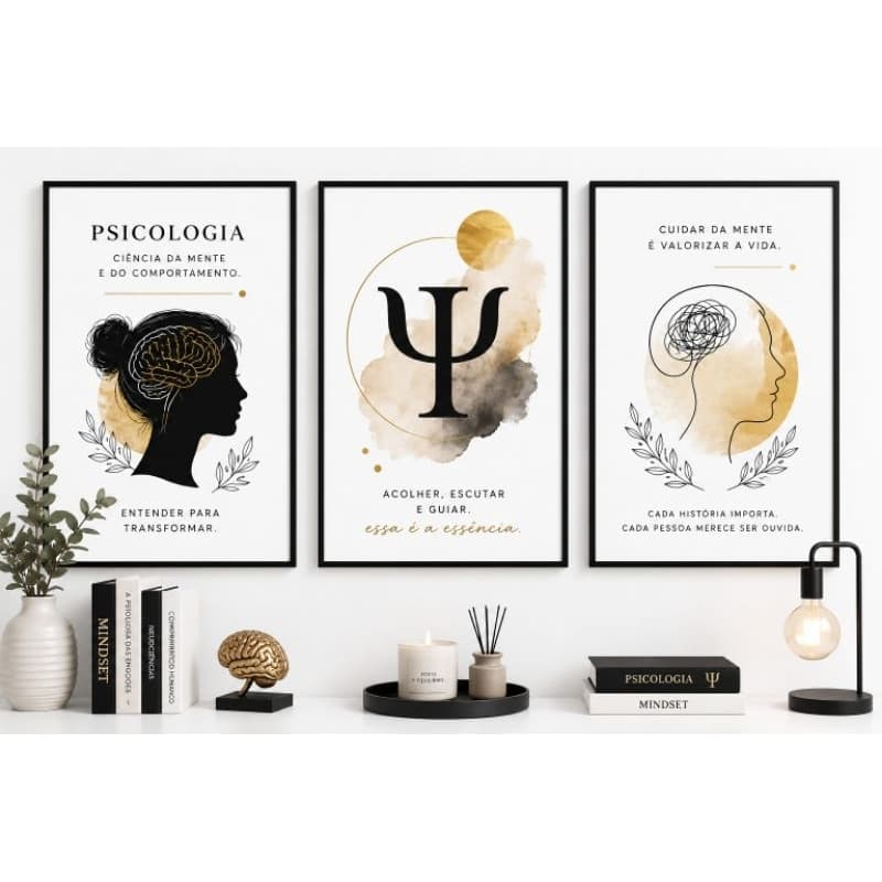 Quadro decorativo 3 peças psicologia moderno