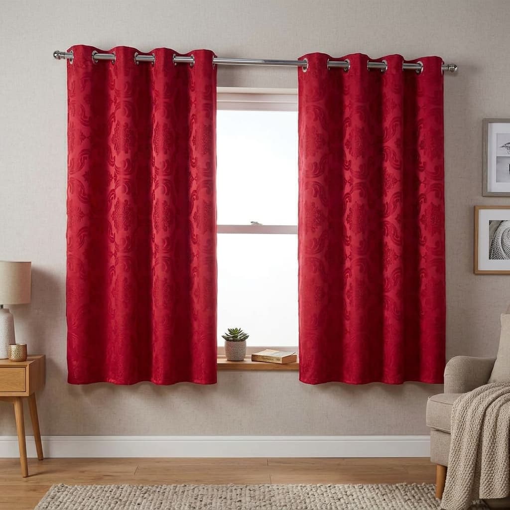 Cortina de Jacquard Luxo Para Sala, Quarto e Cozinha 2,00 X 1,35 Vermelho para Varão de 2 mts