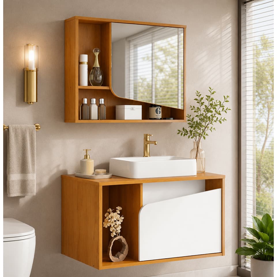 Conjunto para Banheiro Completo com Gabinete + Espelheira + Cuba Conjunto Suspenso Moderno Elegante