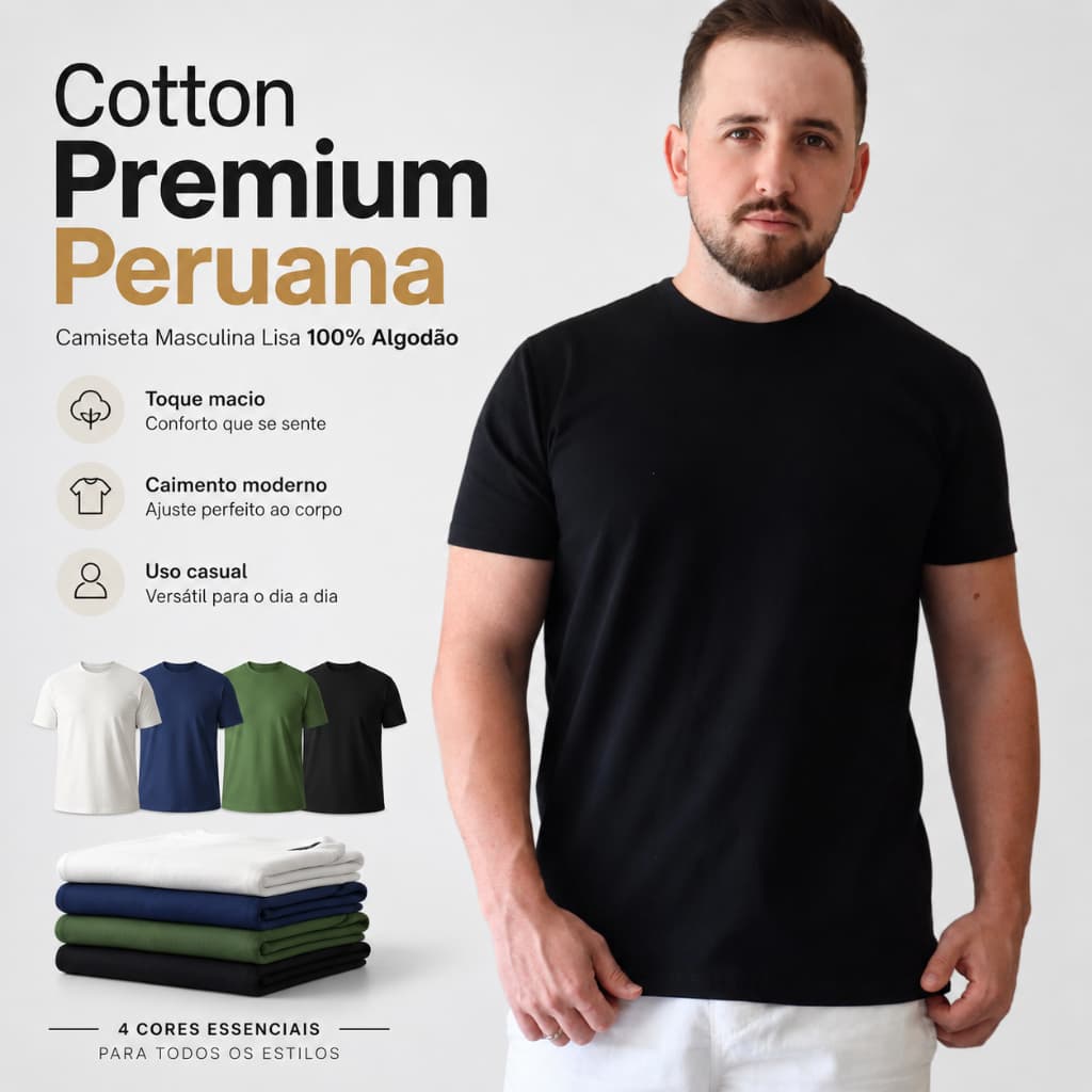 Camiseta Algodão Egipcio Masculina Lisa Casual Versátil Cotton
