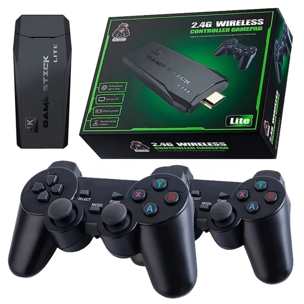 Videogame Stick 4K 64GB - 2 Controles Sem Fio Console Portátil Jogos Retro