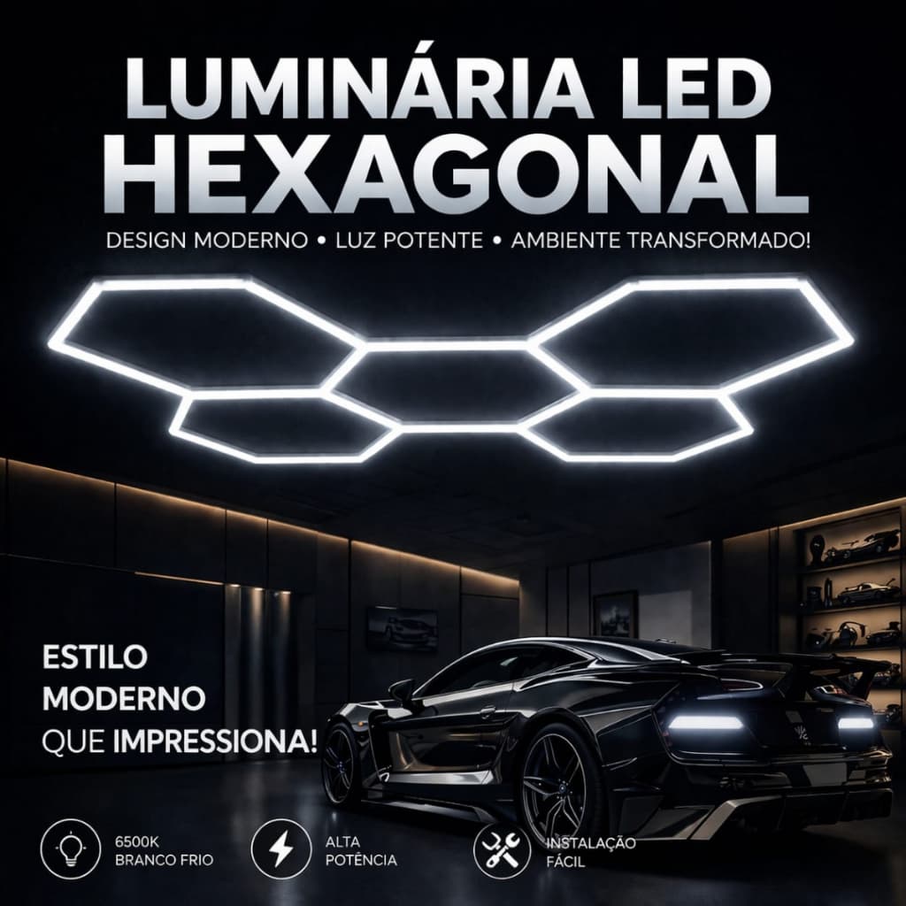 Luminária LED Colmeia Hexagonal 5 Furos 6500k 192wpara Garagem, Salão de Beleza e Barbearia
