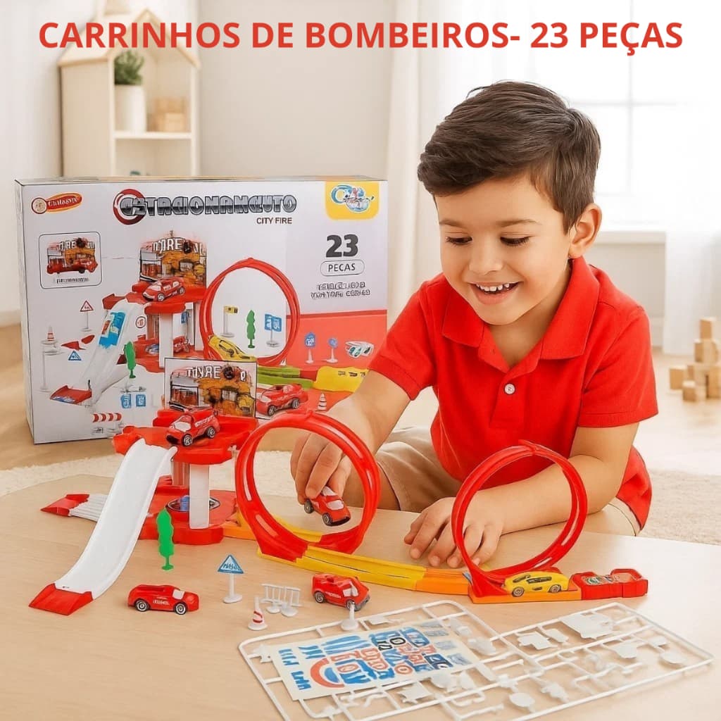 Pista De Brinquedo Infantil Estacionamento Carrinho Corrida Bombeiro Policia Presente Menino