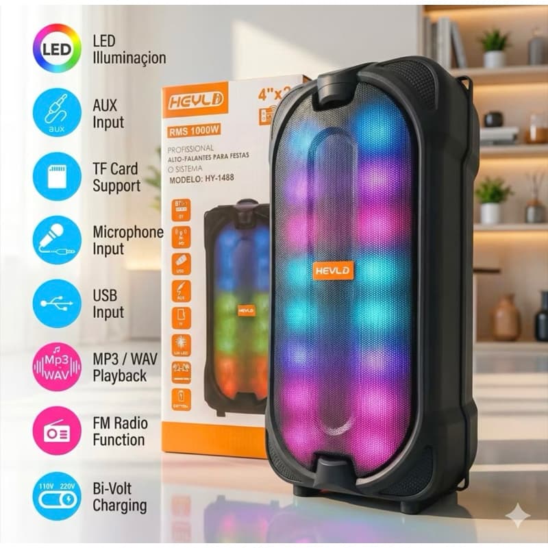 Caixa de Som Bluetooth Portátil Potente LED RGB TWS FM C/microfone controle para Festa Viagem Praia