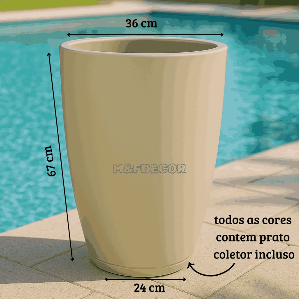 VASOS EM POLIETILENO PARA PLANTA COLUNA LISA GRANDE COM PRATO COLETOR 67X36