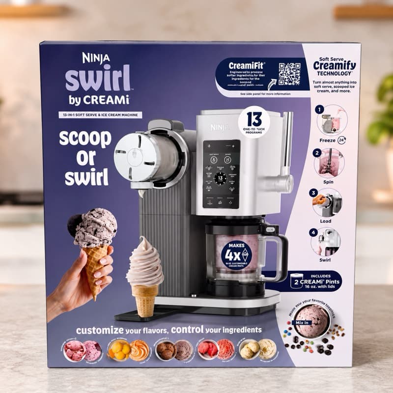 Máquina de Sorvete Ninja Swirl by CREAMi NC701 13 em 1 – 800W – 110V – Soft Serve e Sorvetes Artesanais