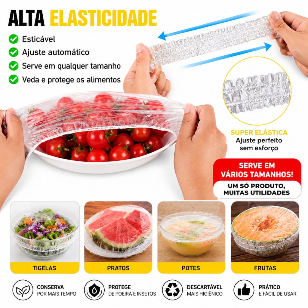 Kit 100/200/300/400 Tampas Elásticas Descartáveis Para Alimentos Potes Pratos Geladeira