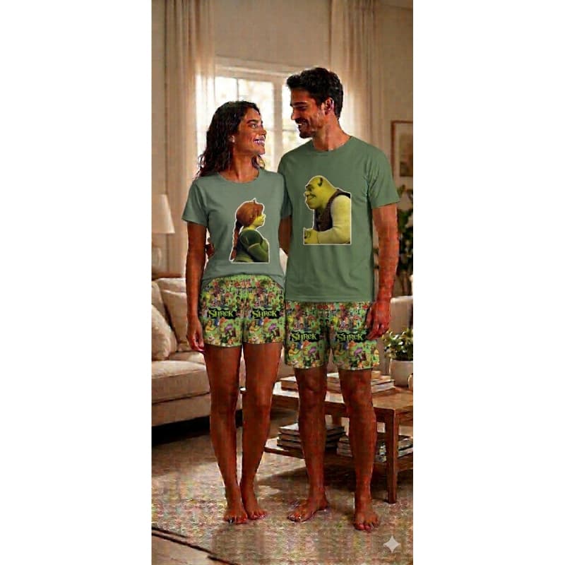 kit casal pijamas feminina e masculino combinando Shrek personalizado roupa de dormir kit casal conjunto família
