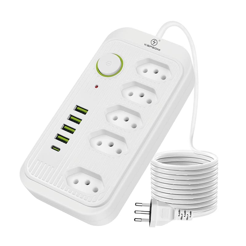 Plug Regua de tomadas soquete inteligente Extensão Filtro De Linha Segurança 5 Tomadas 4 Usb E Usb C