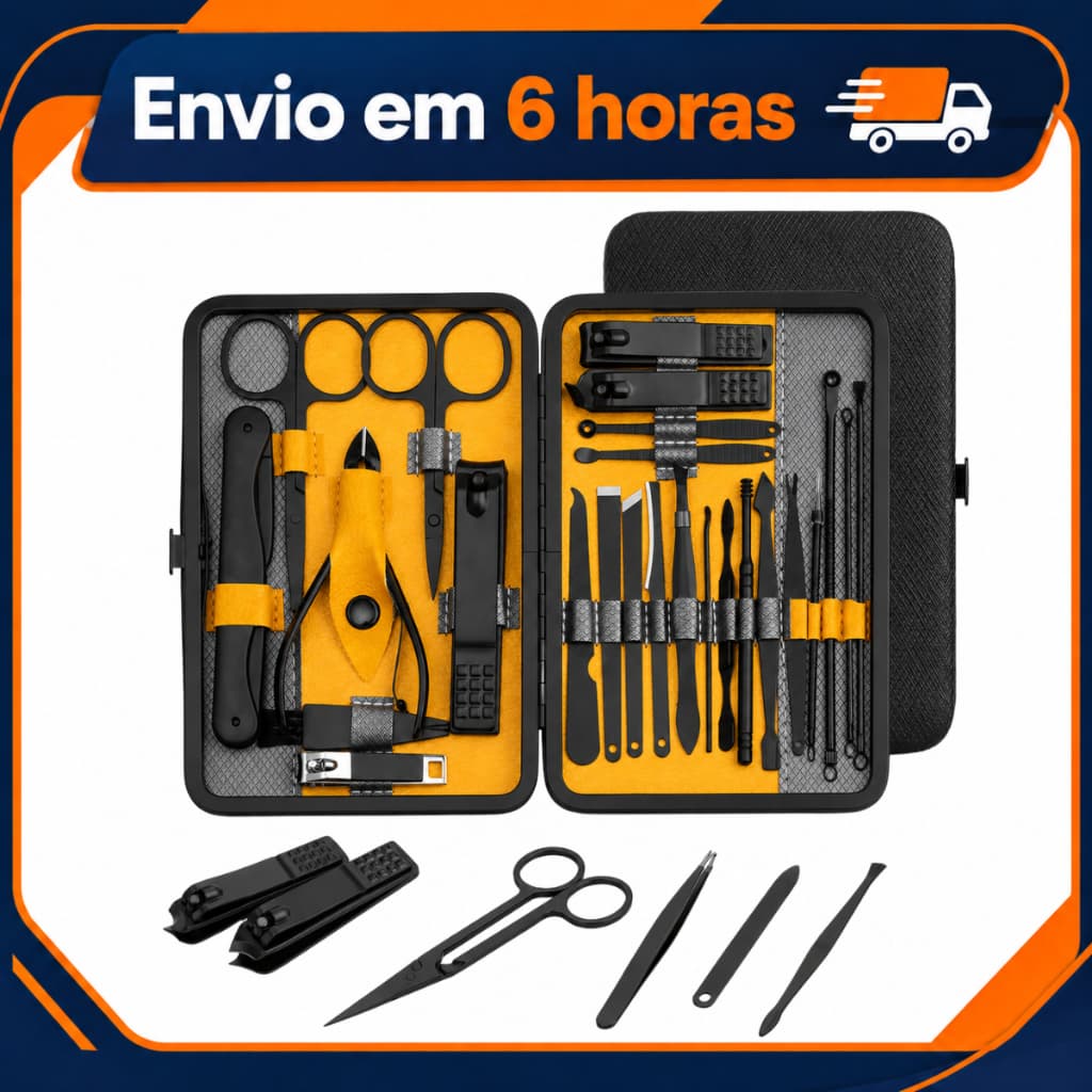 Kit Manicure Pedicure Profissional 25 Peças Estojo Alicate Unha Aço Inox