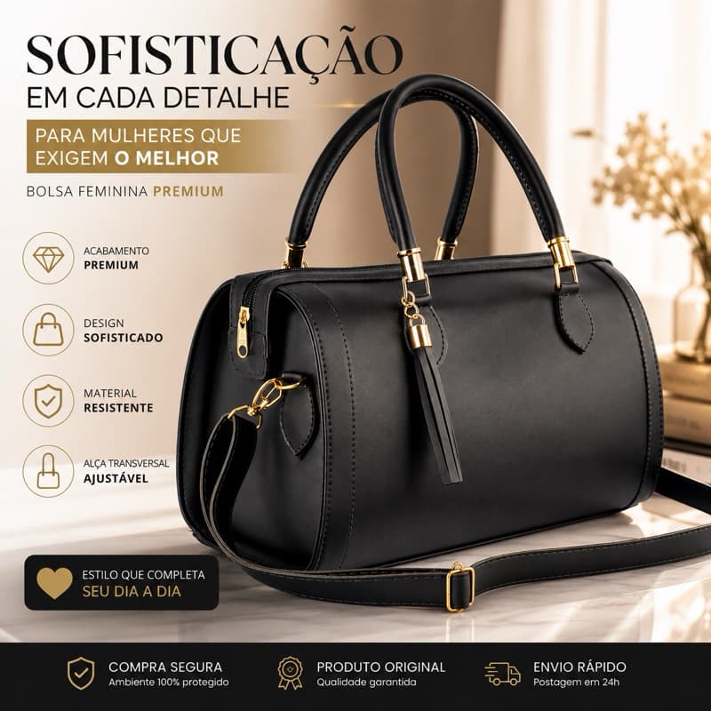 Bolsa Feminina Baú Elegante de Mão e Tranversal de Ombro com Alça Regulavel Elegante e sofisticada