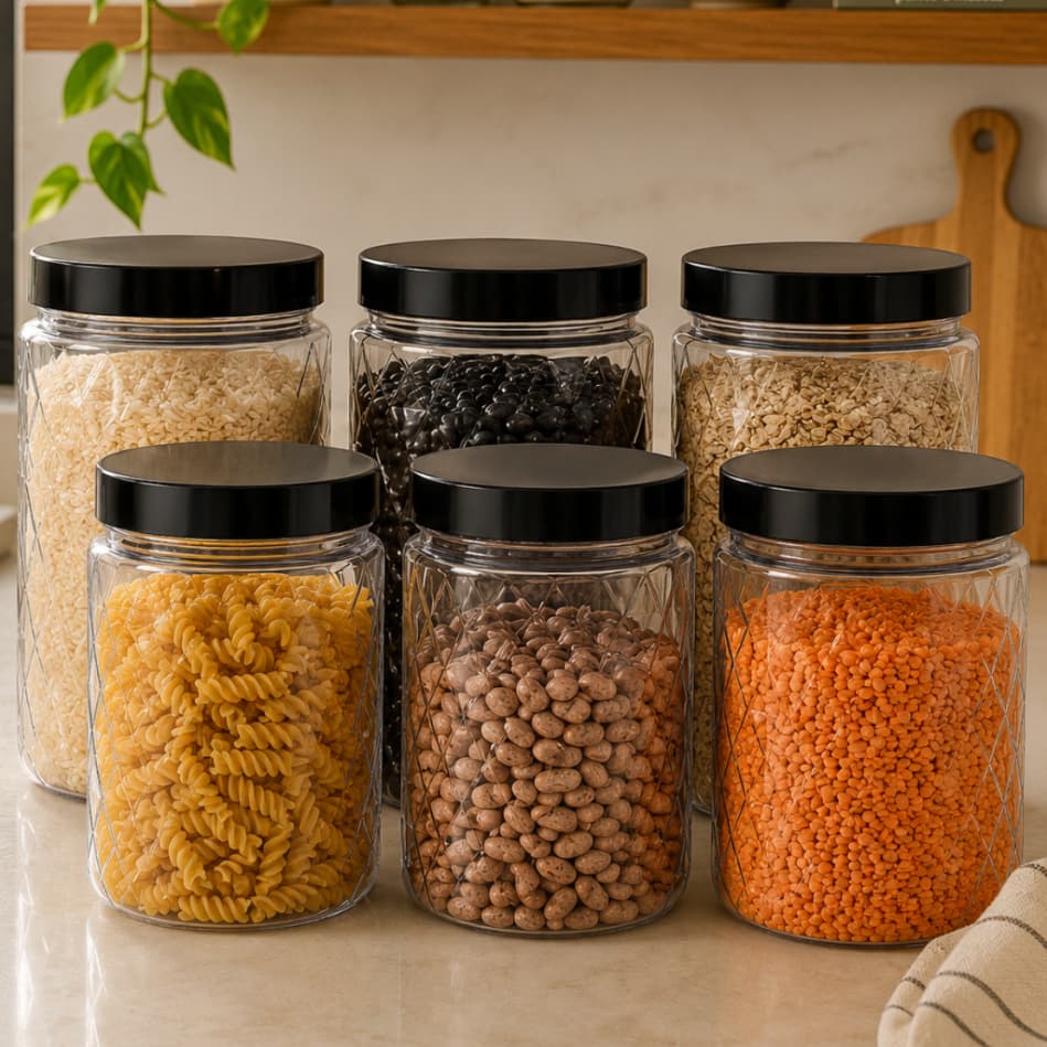 Kit 6 Potes Plástico Porta Mantimentos 1,1 Litro Multiuso Com Tampa De Rosca Organizador Cozinha