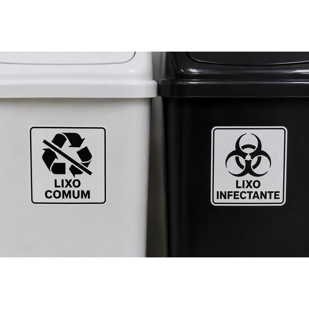 Kit 10 Adesivos Lixo Comum e Infectante Para Lixeira 10x10cm