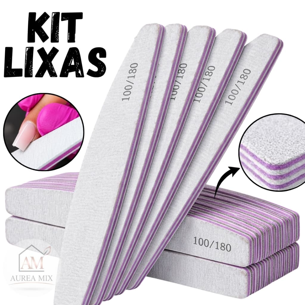 Kit Lixa de Unha Boomerangue/Banana 100/180 Lavável Banana Alongamento Gel Fibra Uso Profissional