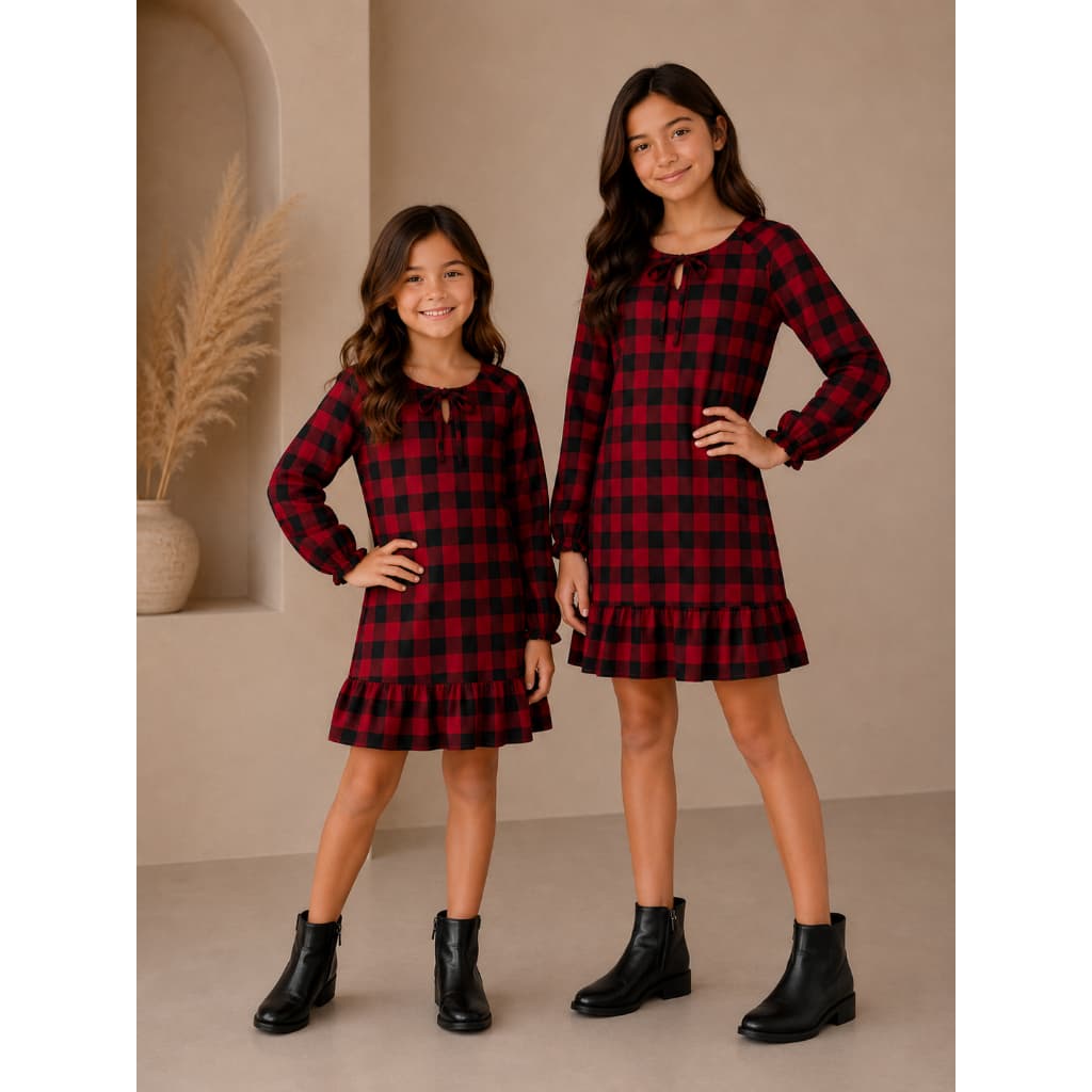 Vestido Infantil Juvenil Midi Rodado Festa Junina Xadrez Tecido Elegante São João Onça Fresquinho