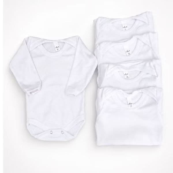 Kit 5 Bodys branco Bebê Manga Longa canelado unissex menino ou menina