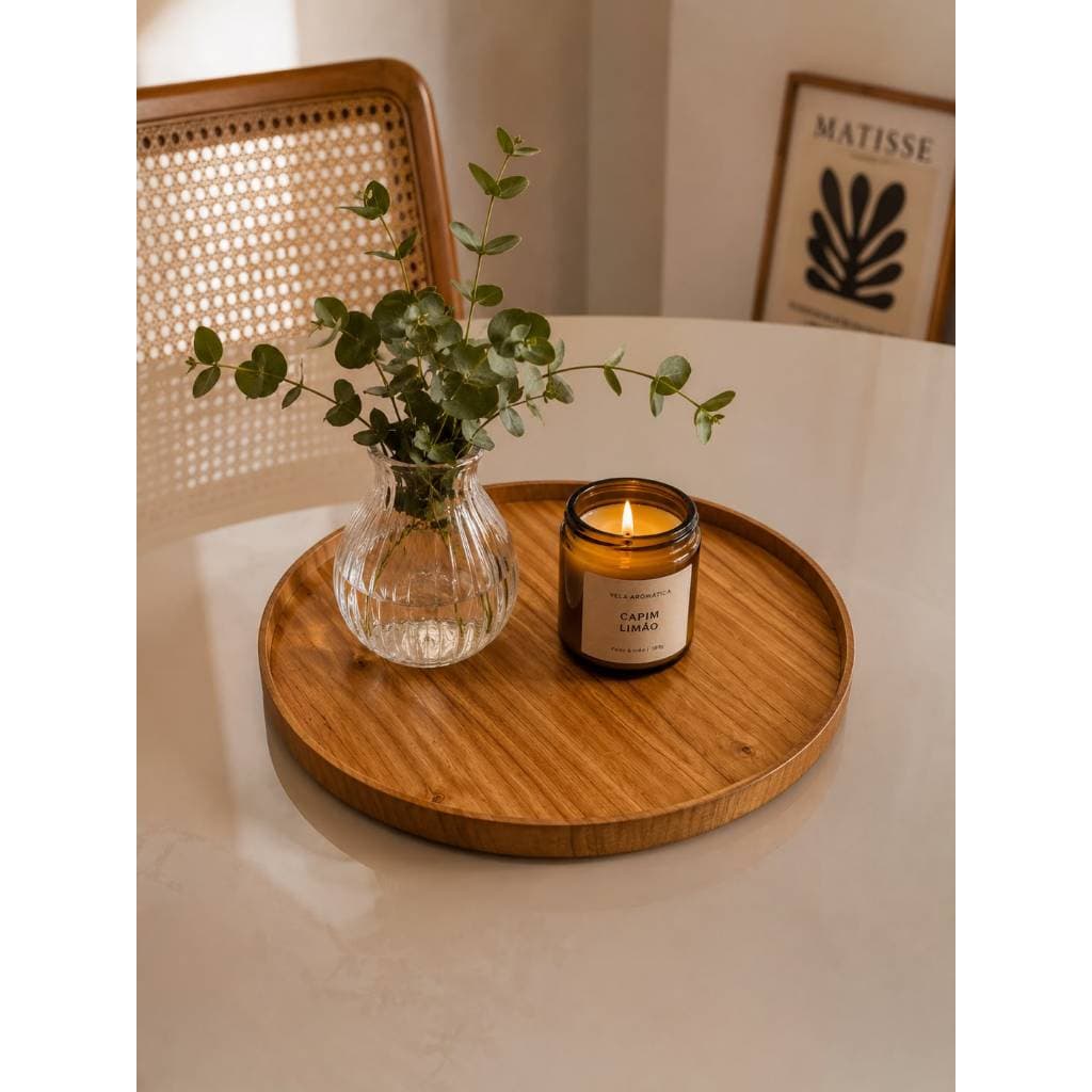 Bandeja Decorativa em Madeira Cinamomo – 30x30 cm Mesa Aparador Centro de Mesa Sala de Jantar Petisqueira