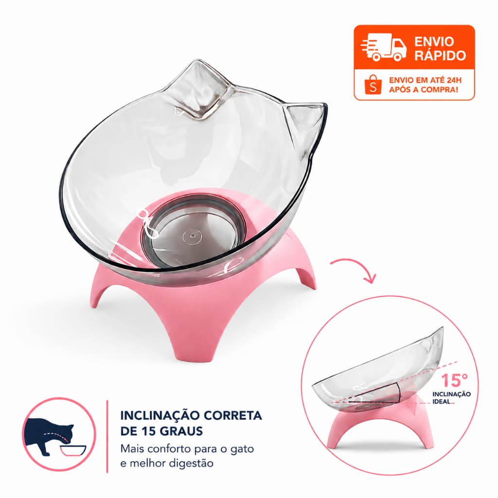 Comedouro Bebedouro Gatinho Elevado Comedouro Ergonomico Anti Engasgo Confortavel Para Pet