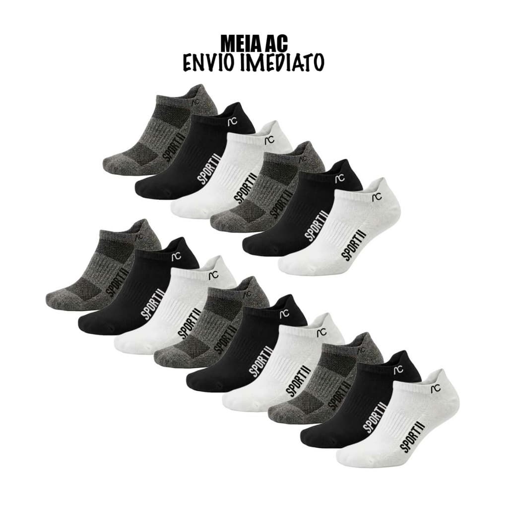 Kit 6 ou 15 Pares de Meias Soquetes AC Caneladas Originais