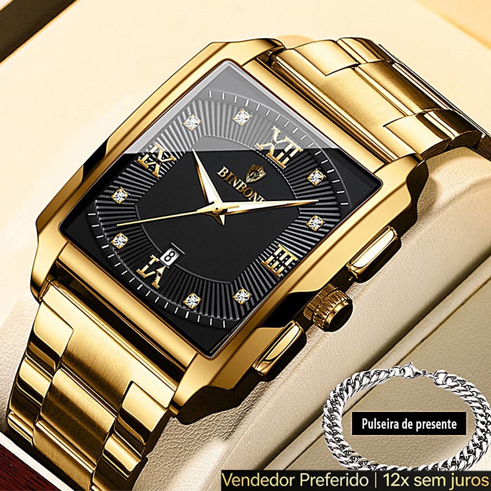 Relógio luxuoso Masculino noxidável Cristal Safira À Prova D'água 30m Presente Empresarial