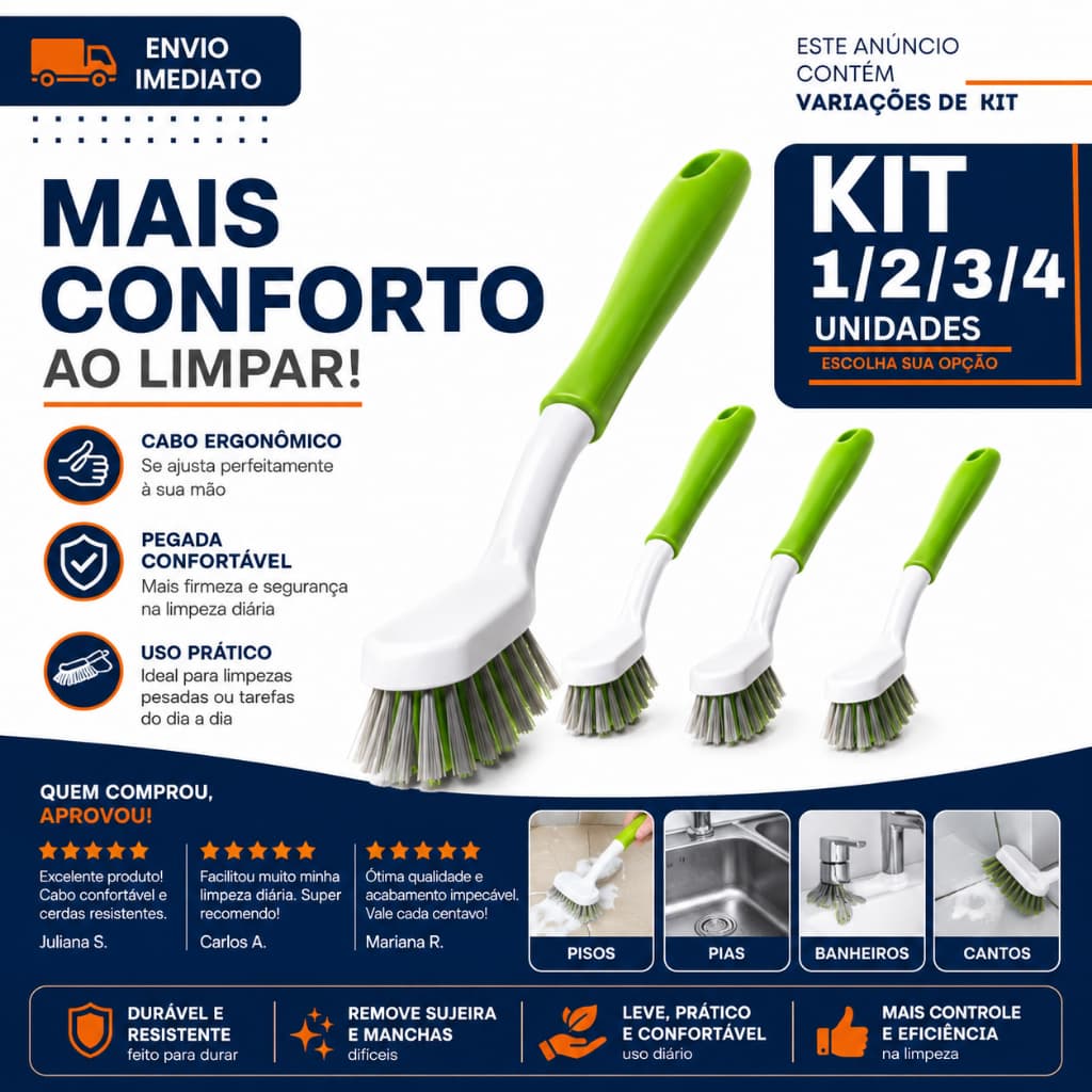 Escova de Limpeza Canto029 Multiuso 1/2/3/4 Ergonômica para Rejunte Piso Azulejo Banheiro Cozinha Pia