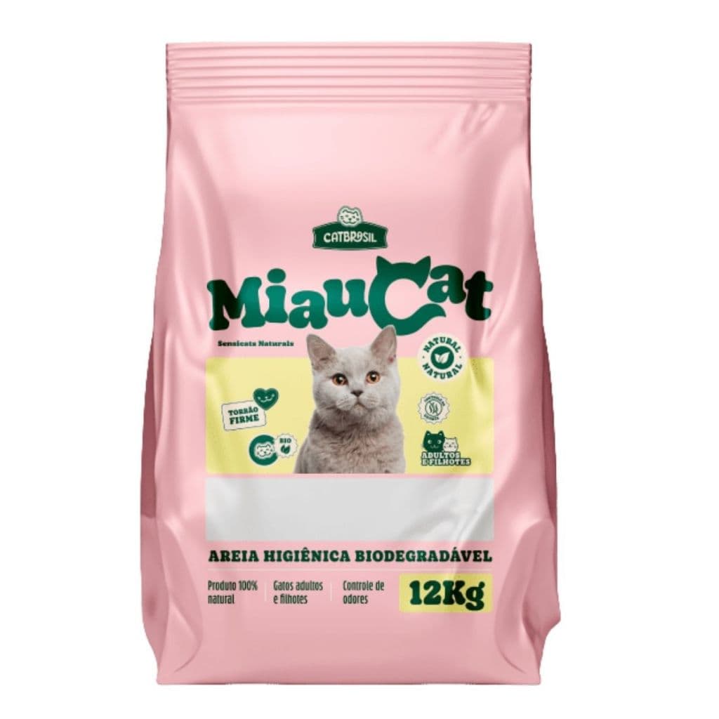 Areia para Gato Miau Cat 12kg Alta Absorção Controle de Odores