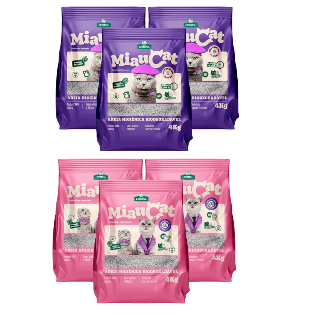 Areia Higiênica (kit 3 ) para Gato Miau Cat Premium Perfumada 4kg Alta Absorção Controle de Odores