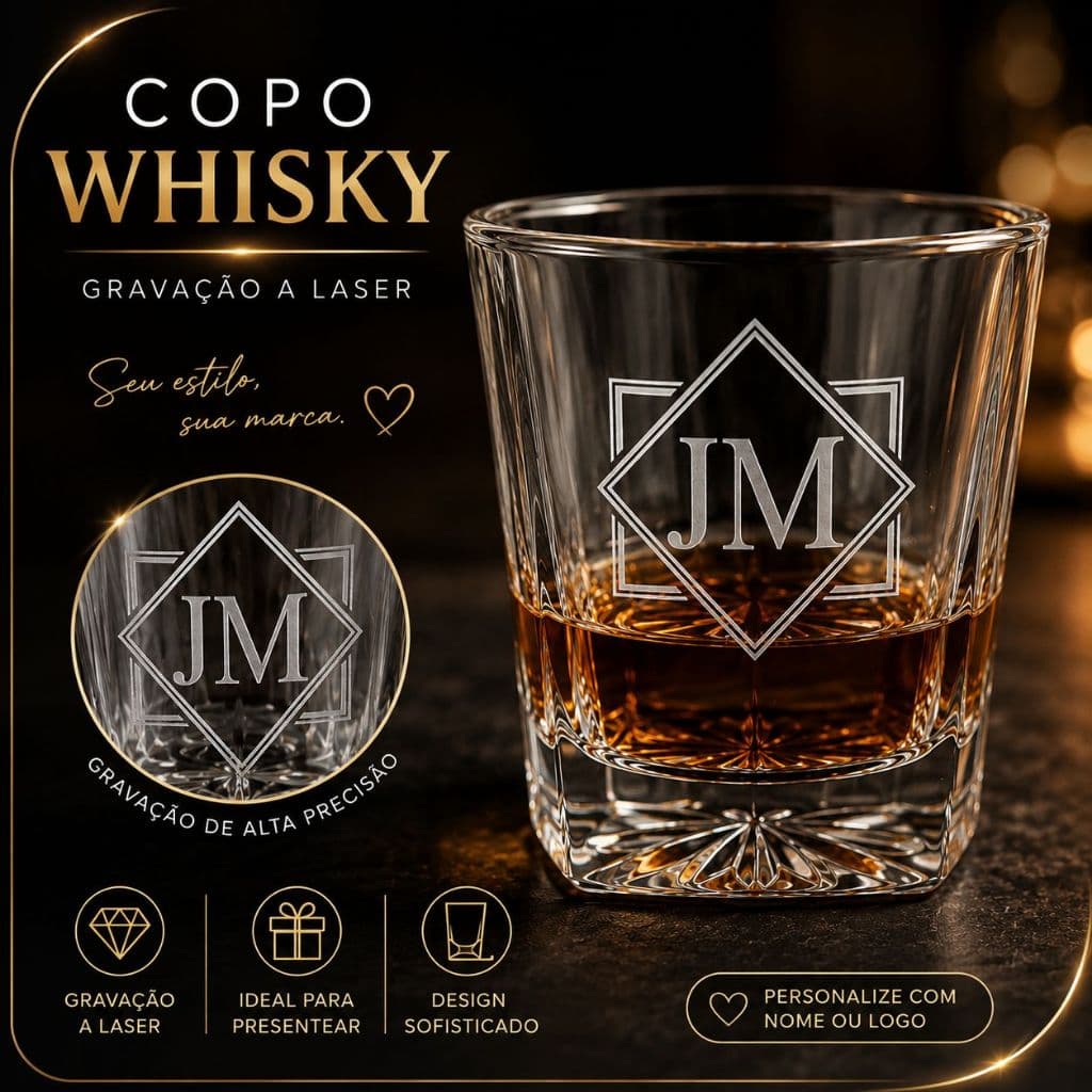 Copo de Wisky Personalizado Dia dos Pais Gravado a Laser Nome Logo Presente