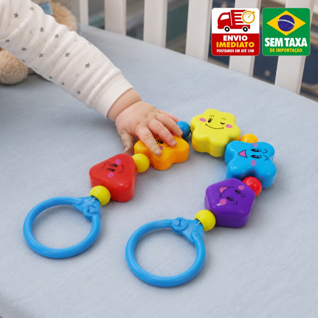 Móbile Educativo para Bebê com Chocalho e Cores Vibrantes Acessório para Carrinho e Bebê Conforto