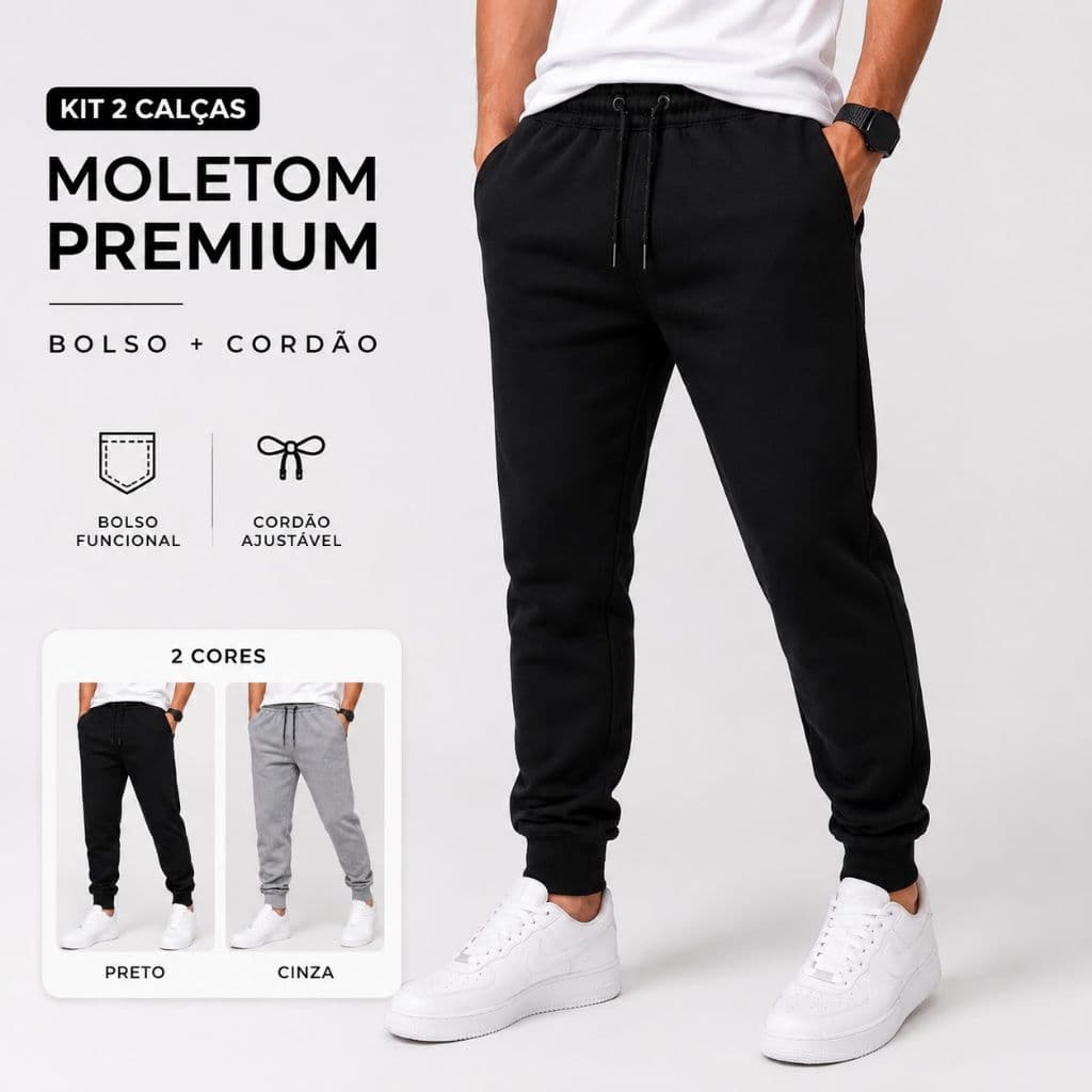 Kit 2 Calça Moletom Masculina Inverno Com Bolso e Cordão Ajustável