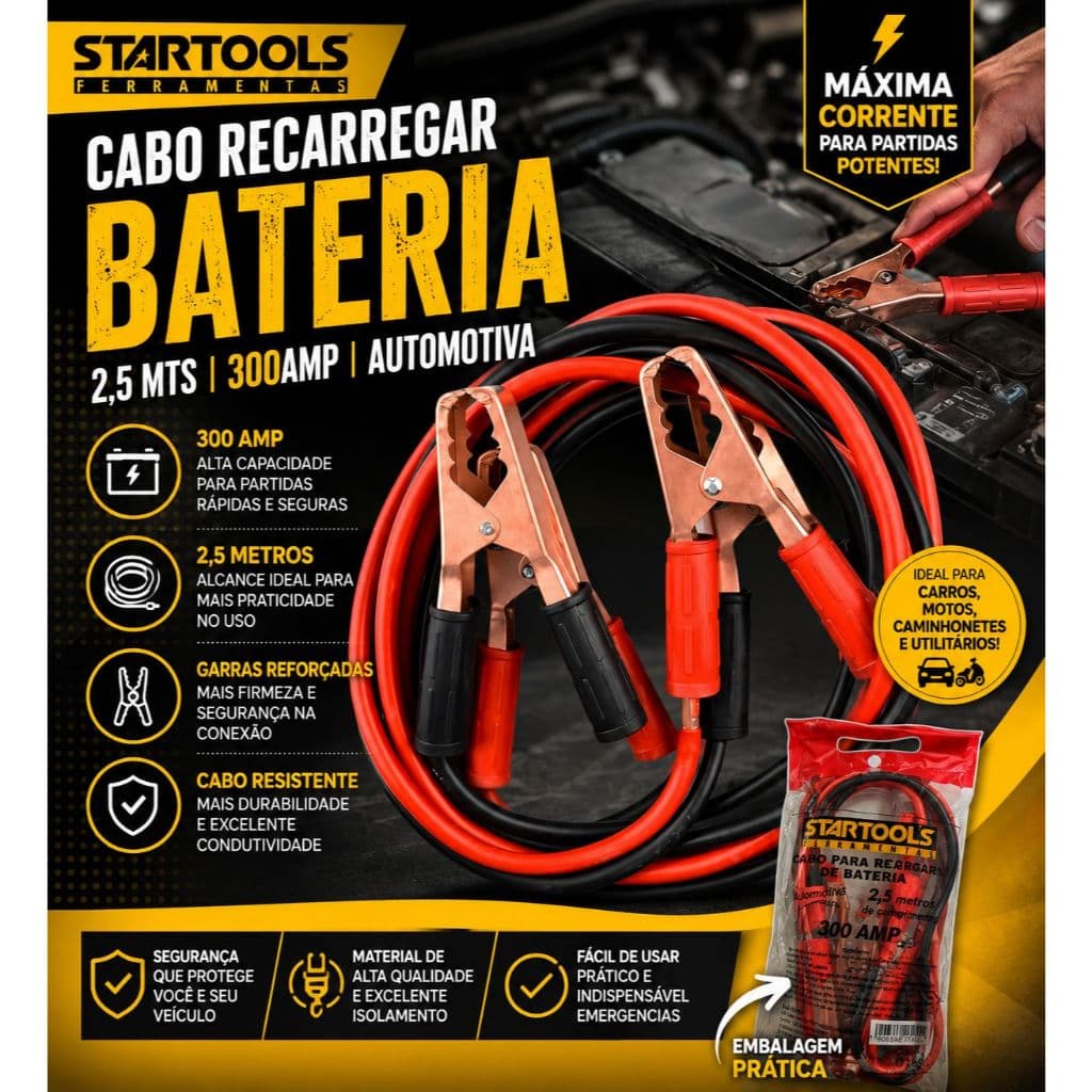 Cabo Chupeta Recarrega Bateria  2,5 Mts 300amp Automotiva - Startools