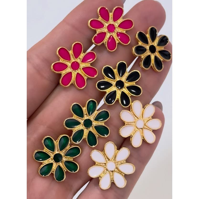 Brinco Flor Branca  - Verde - Vermelho - Rosa - Folheado