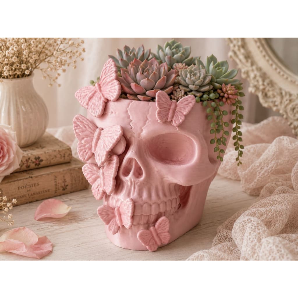 Vaso de crânio, caveira, decorativo gótico, dark, Gothic decor, Dark decor, Decoração alternativa, para pequenas plantas