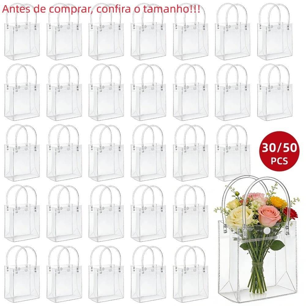Kit 30/50 Transparent Gift Bags Reusable PVC Party Favors（Atenção: todas são sacolas grandes!）