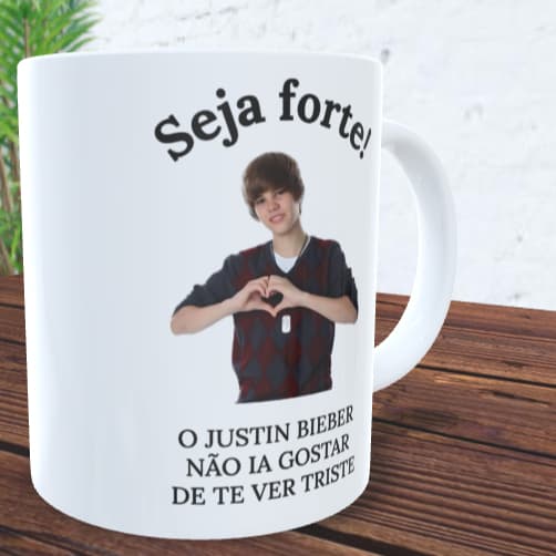 Caneca justin bieber meme seja forte - Presente - amigo