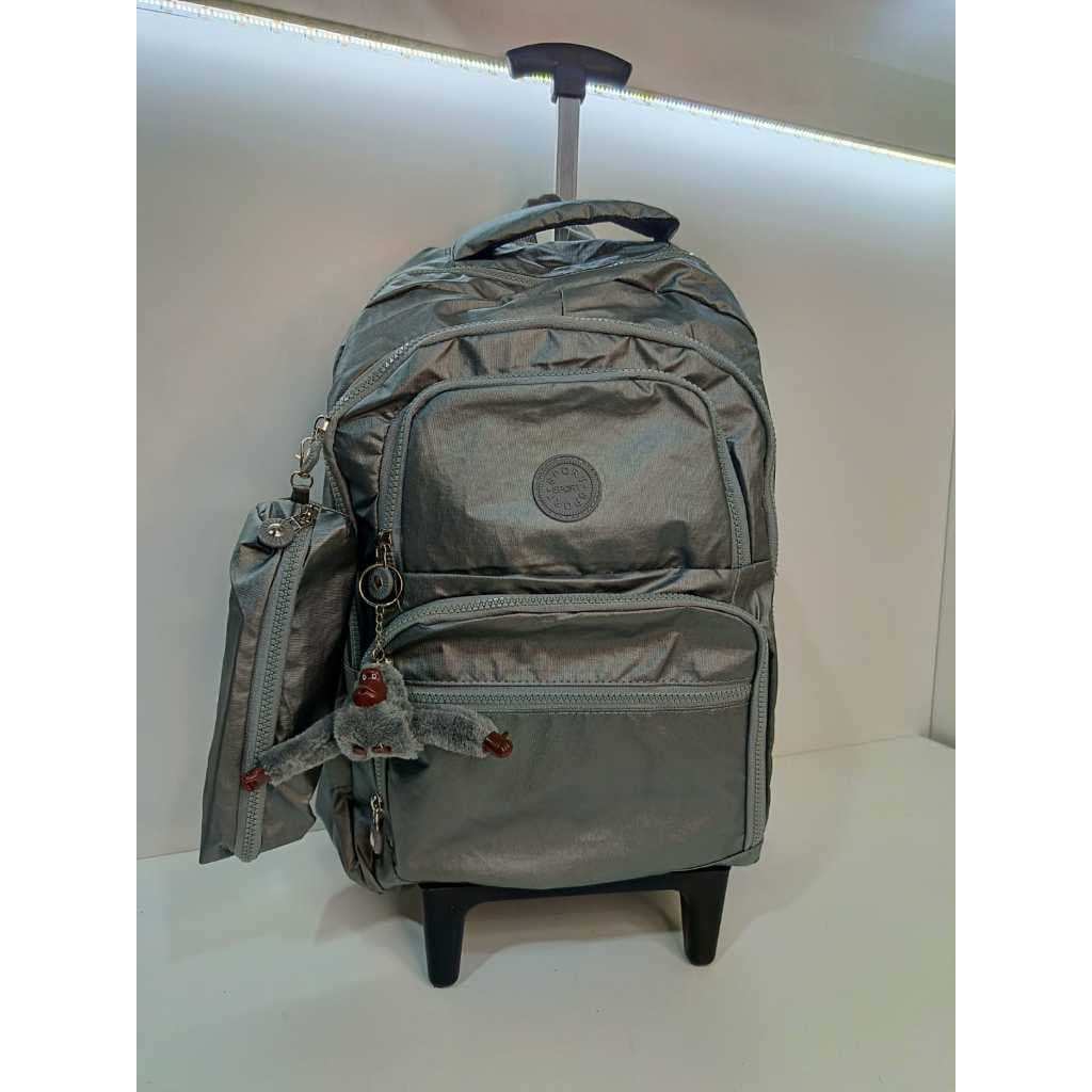🎒 Mochila Escolar e de Viagem com Rodinhas + Estojo Acoplado + Chaveiro de Macaquinho