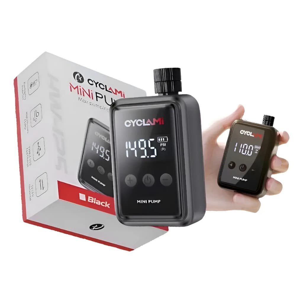 Mini Compressor Bomba de Ar Elétrica Portátil Recarregável CYCLAMI - Display Pressão Selecionável Bike Mtb Speed Road