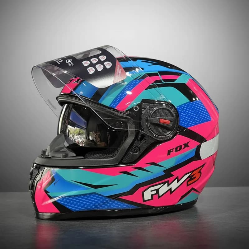 Capacete Fechado FW3 GTX Fox Rosa Brilhante com óculos interno fumê e Narigueira Alta