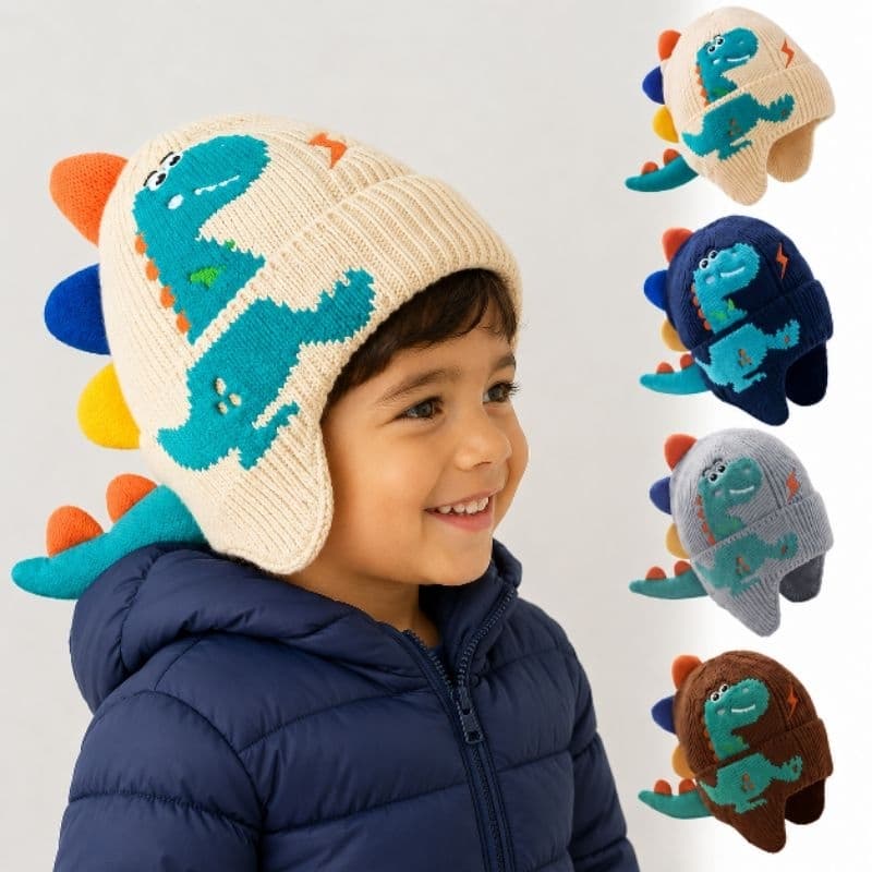 Touca Infantil Dinossauro De Frio Forrada Com Protetor De Orelha 1 A 4 Anos Gorro Bebê