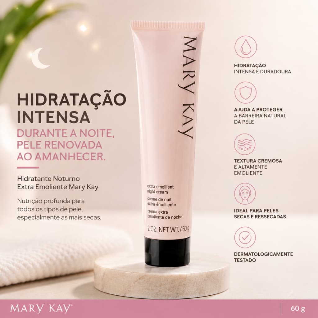 Hidratante Noturno Extra Emoliente - Hidratação Intensa e Protetora para Todos os Tipos de Pele