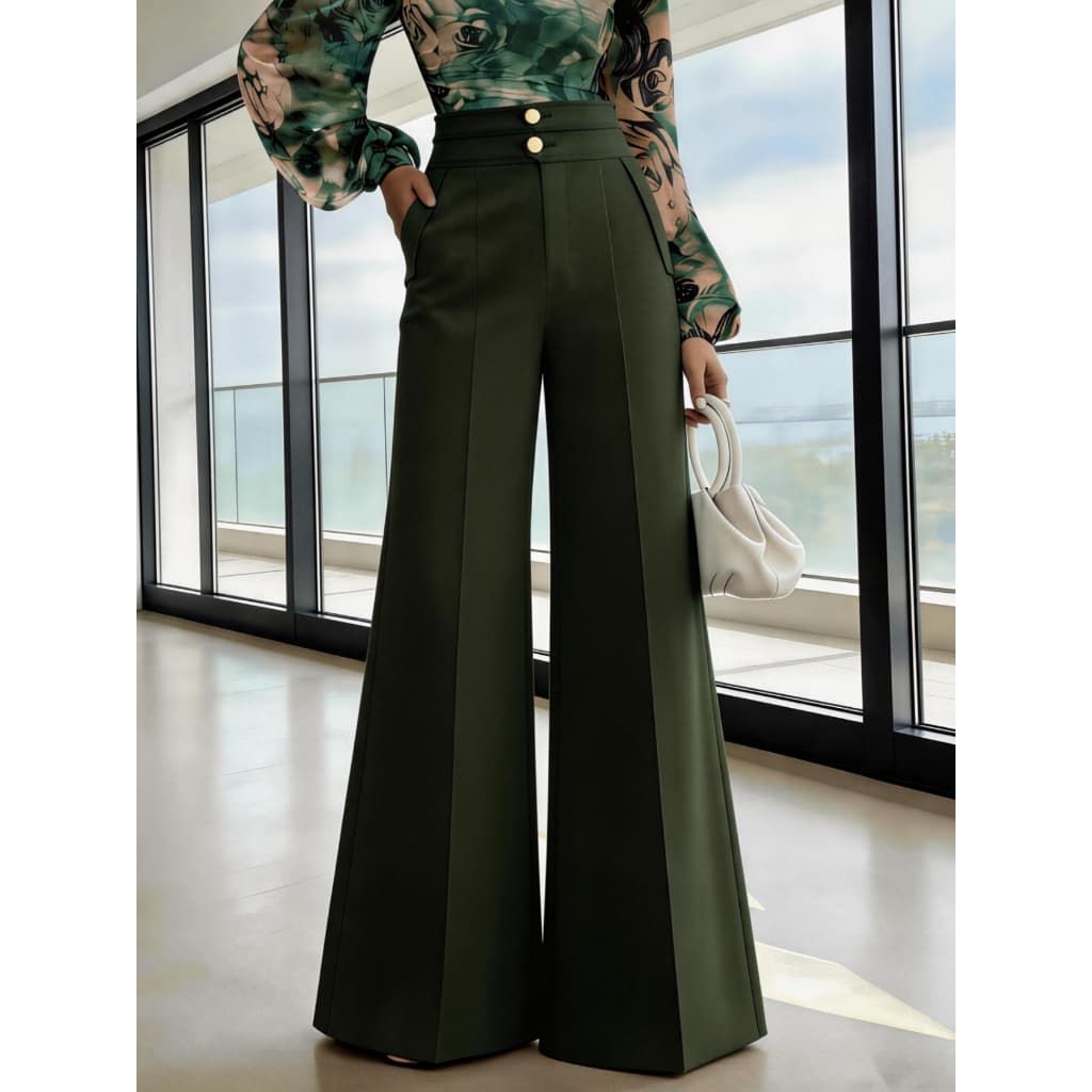 Calça De Terno Elegante De Cintura Alta Com Perna Flare E Abotoamento Duplo, Estilo P M G Urbano Chique
