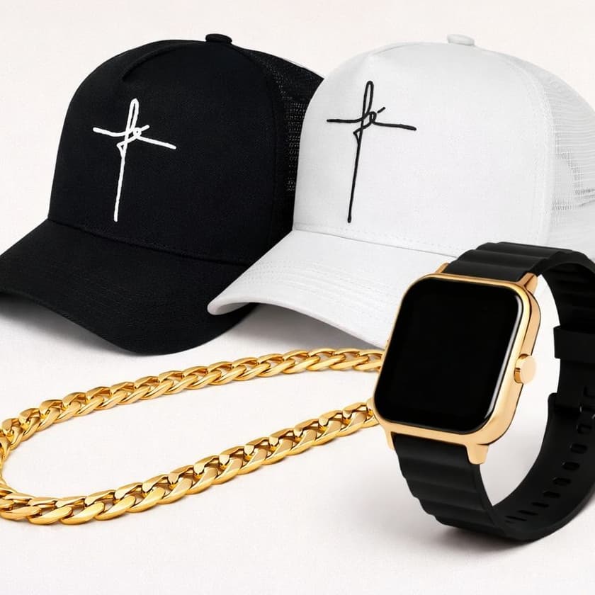 KIT MASCULINO COMPLETO – RELÓGIO DIGITAL ULTRA + BONÉ GRIFE + PULSEIRA | ESTILO DE LUXO