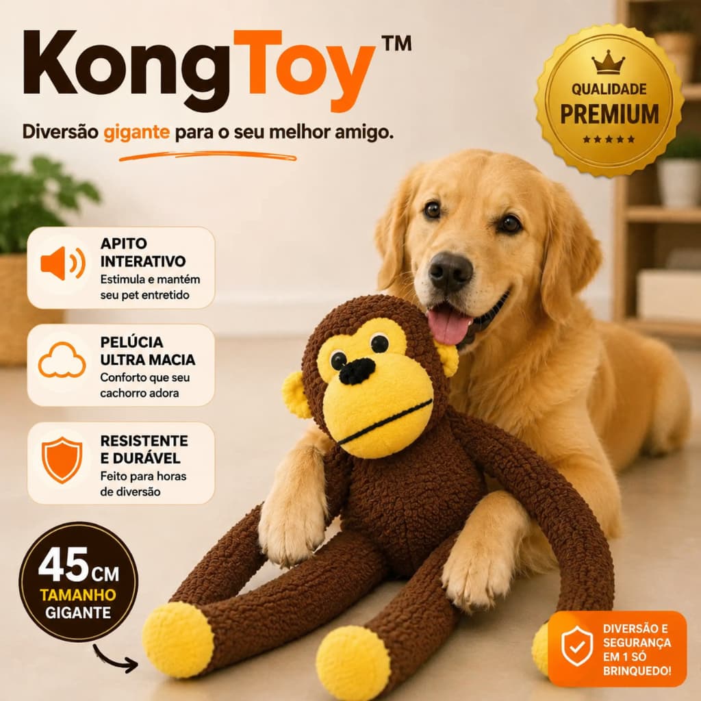 macaco de Brinquedo de Pelucia Grande Apito Interativo Animal 45cm Pet Diversao