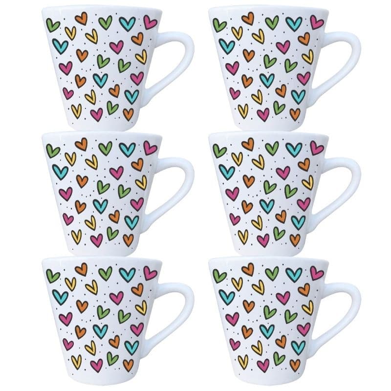 Jogo 6 Xícaras Porcelana Branca 120ml Coração capuccino café chá café expresso
