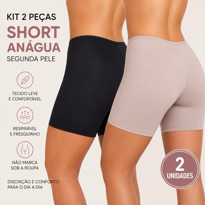 Kit 2 Short Anágua Meia Perna Liso Conforto Segunda Pele Feminino