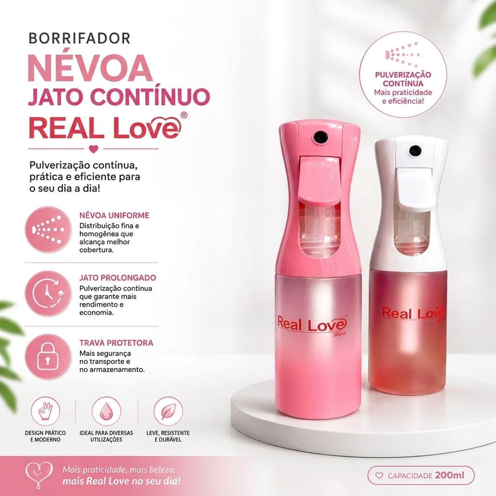 Borrifador Névoa Jato Continuo Real Love – 200 ml