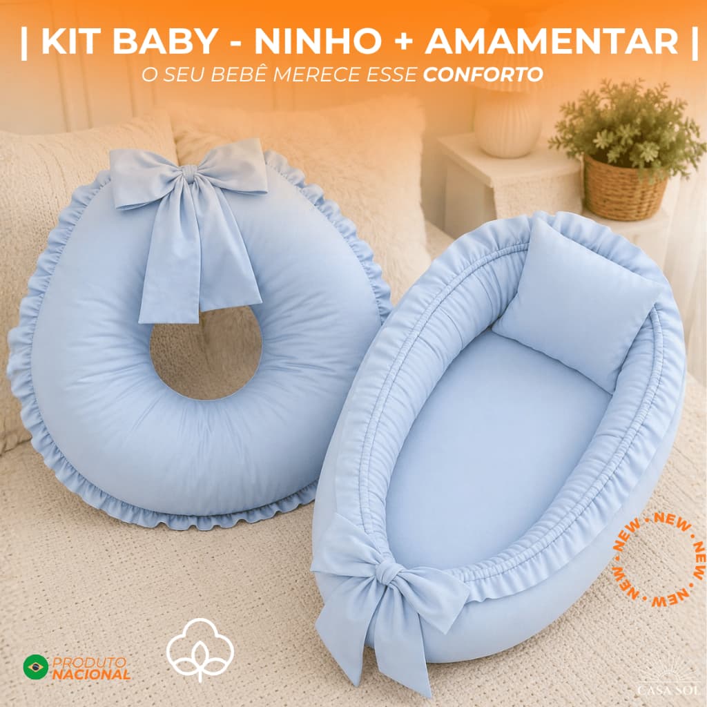 KIT BABY ALGODÃO LISO  | NINHO REDUTOR  | ALMOFADA AMAMENTAÇÃO  | PERCAL 200 FIOS | 100% ALGODÃO