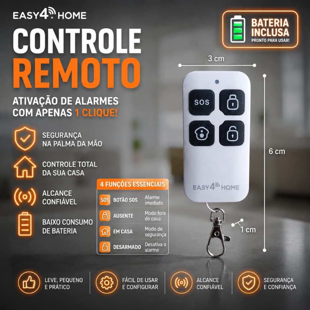 Controle Remoto Zigbee 3.0 + Wi-Fi - Ativação De Alarmes Tuya Smart - Automação de Casa - Botão SOS + 4 Funções