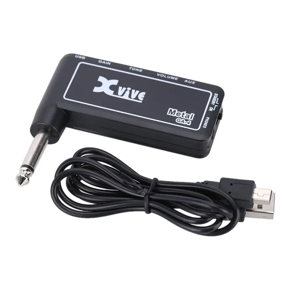 Mini Amplificador de Guitarra Xvive GA-4 Metal Recarregável USB Saída Fone Auxiliar